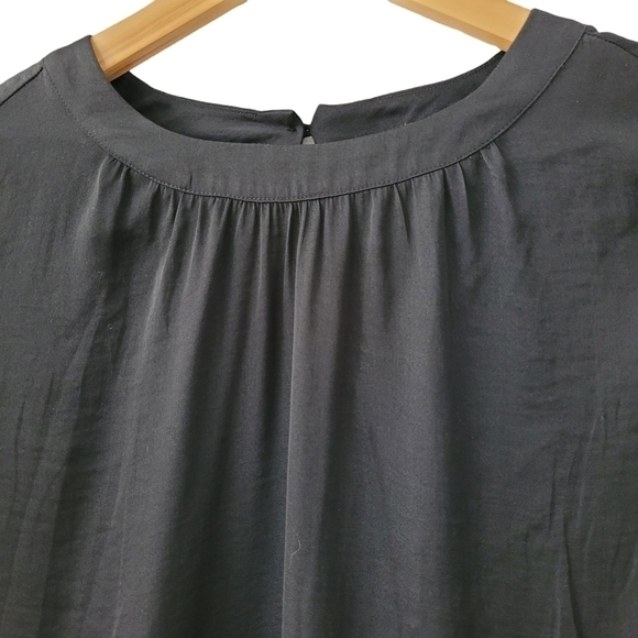 𝅺LOFT Long Sleeve Blouse Black Keyhole Faux Tie Oversized Loose Suit Blouse XS - Picture 2 of 7